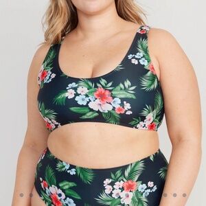 Old Navy Navy Blue Floral Scoop-Neck Size 3x Bikini Swim Top